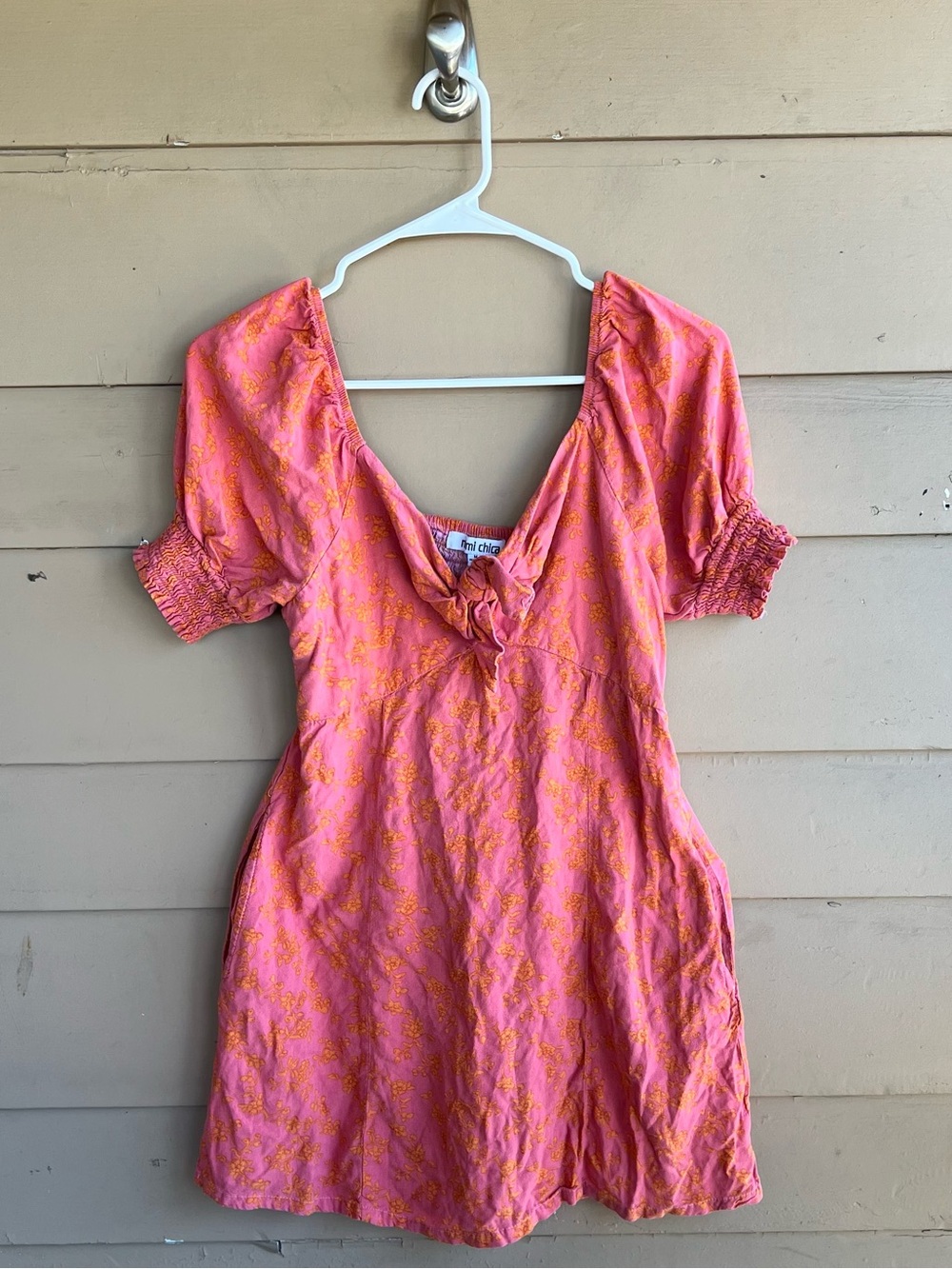 Mimi Chica Tie-Front Puff Sleeve Mini Dress Size M